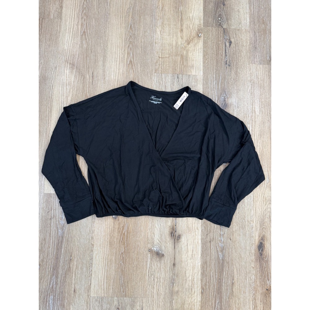 Victoria's Secret Wrap Top Women Medium Black Long Sleeve Surplice New